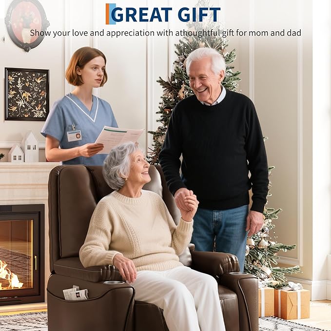 IDEALHOUSE Electric Power Lift Recliner Chair Sofa, Power Lift Chairs for Elderly, 3 Positions, Side Pockets, and Cup Holders, USB Ports, Recliner Chair with Remote for Living Room, Brown