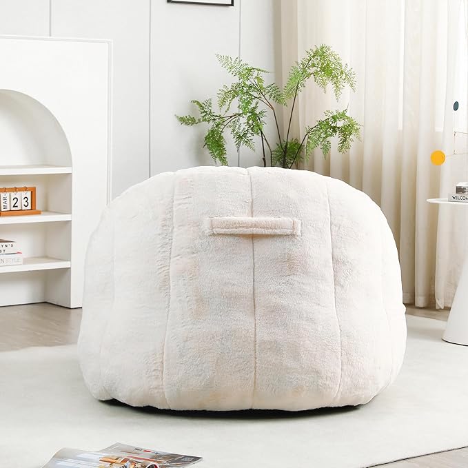 Furniliving Bean Bag Chair, Giant Bean Bag Chair Stuffed Floor Sofa for Adults Comfy Bean Bag Sofa with Back Support, Oversized Bean Bag Couch for Living Room Bedroom Dorm Office, Faux Leather, White