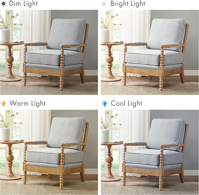 Madison Park Donohue Midcentury Modern Accent Chairs Padded Solid Wood Armrest and Frame Oakwood Finish, Upholstered Seat, Bedroom, Family or Living Room, 25.5" W x 32" D x 35.75" H, Light Blue