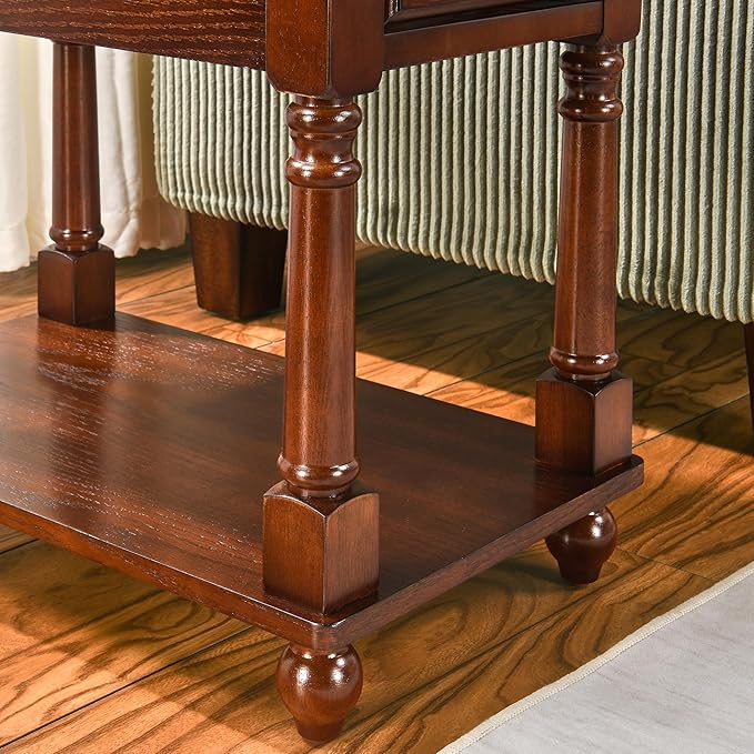 LEEMTORIG Narrow Nightstand with Drawer, No-Tools Assembly Wood End Tables Living Room Side Tables Bedroom, Mid-Century Modern 13"W Slim Narrow Bedside Table, 22"D x 22.3"H, Cherry Brown BBJ-004-DWA