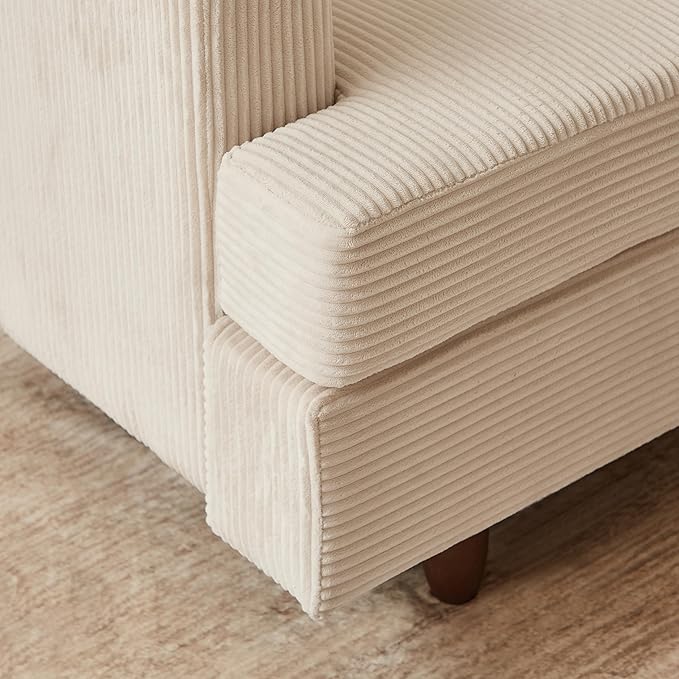 127.5" L/U-Shaped Sectional Couch with Movable Ottoman & 6 Removable Back Cushion, Corduroy Fabric Upholstered 6 Seat Modular Sleeper Sofa,DIY Free Combination Couches for Living Room,Beige