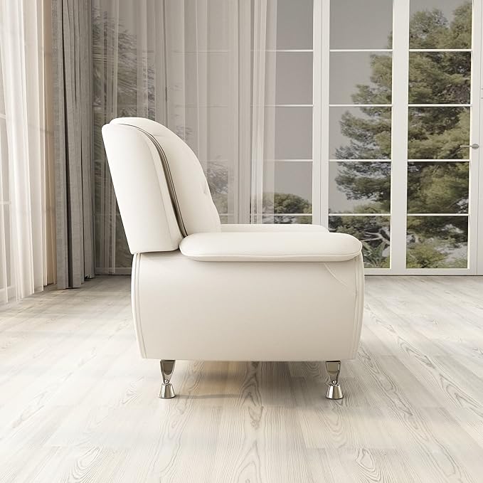 Container Furniture Direct Michael Modern Faux Leather Upholstered Stainless Steel Legs Living Room, Chair, Milky White