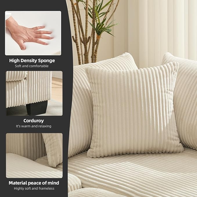 Symmetrical U Shaped Sectional Sofa Convertible Pull Out Sleeper Sofabed with Double Chaise Daybed , Corduroy Upholstered U Shaped Lounge Sofa Couch Bed w/ Throw Pillows for Living Room Apartment