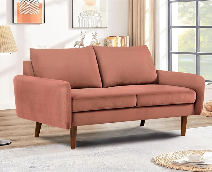 Container Furniture Direct Kent Velvet Loveseat Sofa for Modern Living Rooms and Compact Spaces, Comfy 2 Seater Couch Studio Apartment Furniture with Sleek Design, Rose