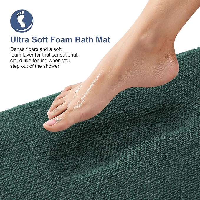 OLANLY Thick Memory Foam Bath Mat Rug 30x20, Extra Soft Absorbent Bathroom Rug, Quick Dry Bath Mats, Non-Slip, Washable Carpet for Bathroom, Tub and Shower, Home Decor Accessories, Blackish Green