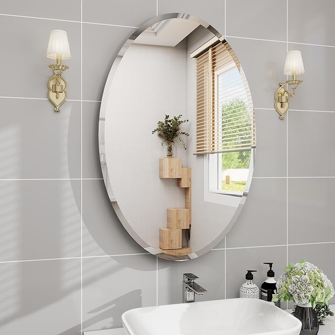 Oval Bathroom Mirror, 18X26 inch Oval Frameless Mirror, Frameless Mirrors for Bathroom,Beveled Bathroom Mirror.