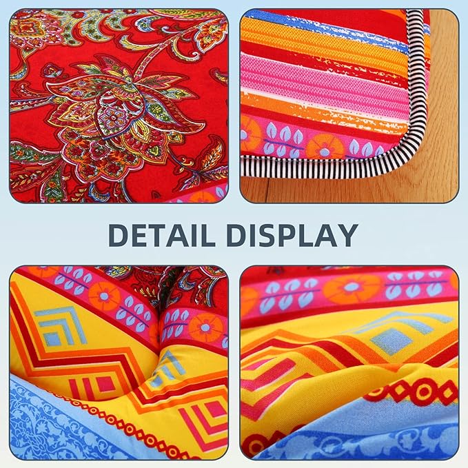 Bohemian Retro Japanese Floor Mattress, Vintage Floral Tatami Floor Mat, Portable Roll up Futon Mattress for Guest,Tavel (E,Queen80 X 60")
