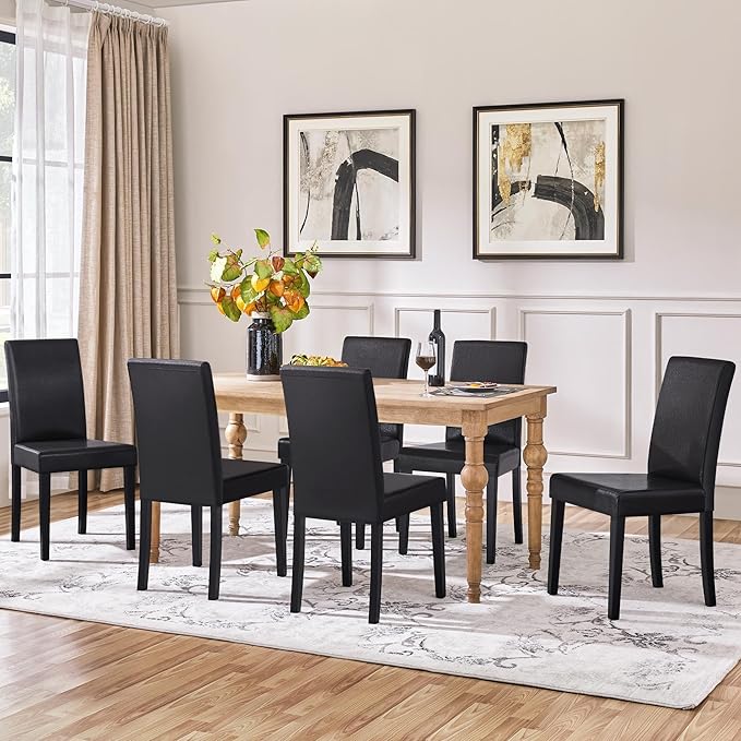 Yaheetech Dining Chairs Set of 6 Faux Leather Modern Dining Room Chairs with Rubberwood Legs and Padded Seat for Kitchen/Living Room/Restaurant, Black