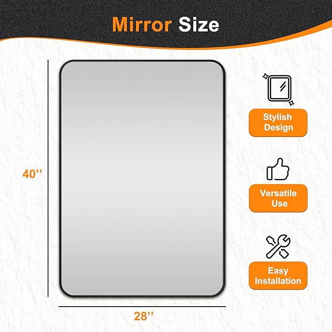 Delma Bathroom Mirror, Black Framed Bathroom Mirror for Over Sink, High-Definition Vanity Mirror, Versatile Mirror for Bathroom, Hangs Horizontally or Vertically(40x28, Black)