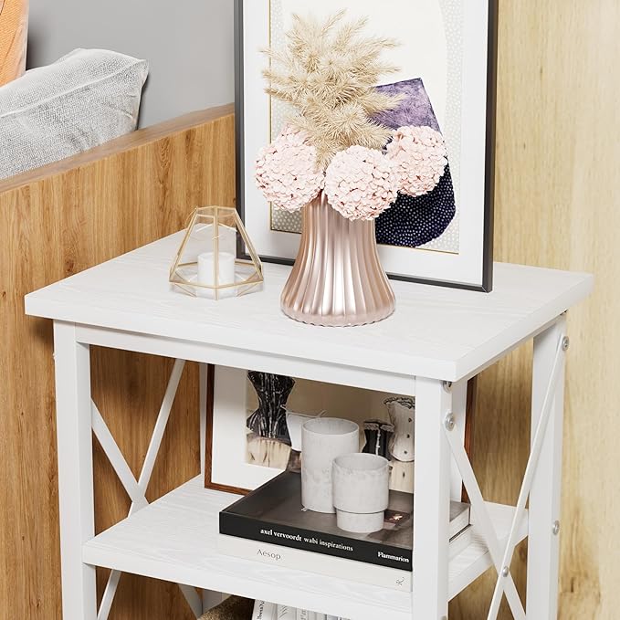 VECELO Modern Nightstands X-Design Side End Table Night Stand with Storage Shelf for Bedroom,Living Room