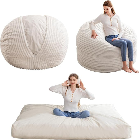 Giant Bean Bag Chair Bed for Adults, Convertible Beanbag Folds from Lazy Chair to Floor Mattress Bed with Machine Washable Cover, Large Floor Sofa Couch with High-Density Foam Filling