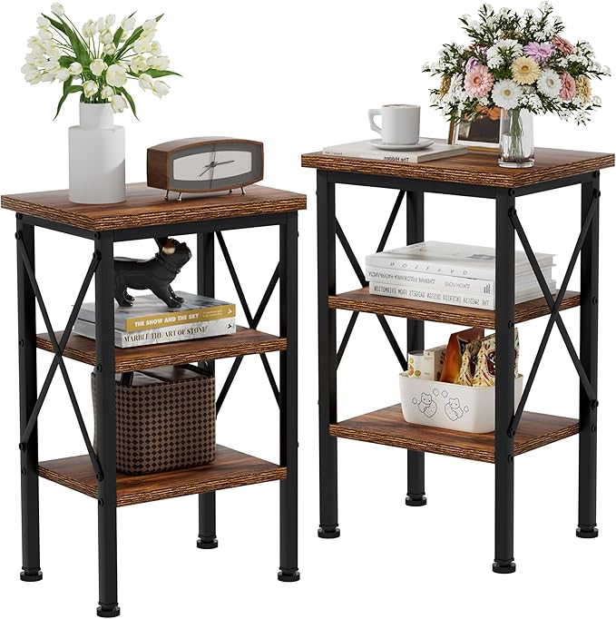 VECELO Modern Nightstands X-Design Side End Table Night Stand with Storage Shelf for Bedroom,Living Room