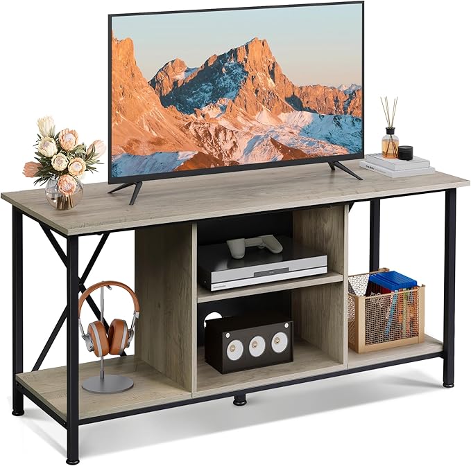 WLIVE TV Stand up to 45 Inch TV, 41" Entertainment Center with Open Storage Shelf for Living Room, Greige