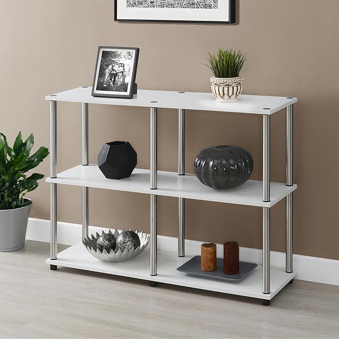 Convenience Concepts Designs2Go No Tools 3 Tier Wide Console Table 42" - Modern Multipurpose Accent with Shelves for TV Media Center, Office Desk Extension, Entryway Display, & Home Storage, White