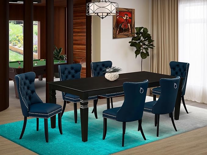 East West Furniture LGDA7-BLK-29 7 Piece Dining Set Consists of a Rectangle Kitchen Table with Butterfly Leaf and 6 Polyester Fabric Upholstered Chairs, 42x84 Inch, Black