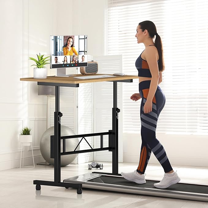 Klvied Small Standing Desk Adjustable Height for Sitting and Standing, Portable Laptop Table for Walking Pad,Oak