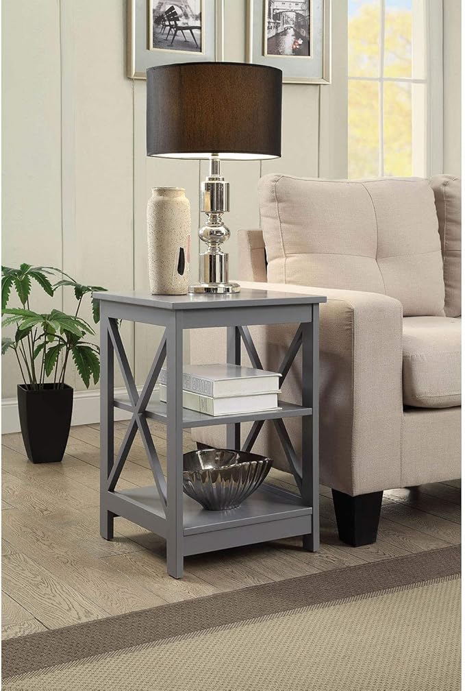 Convenience Concepts Oxford End Table 15.75" - Modern Living Room Table with Storage Shelves, Transitional Nightstand Side Table for Home Decor and Display, Gray