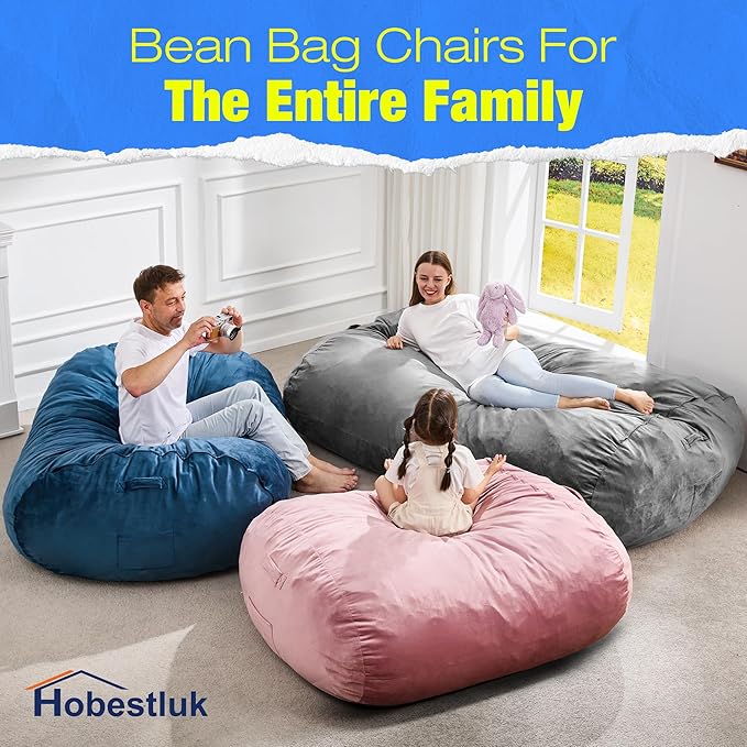 Hobestluk 4FT Bean Bag Chair Large Beanbag with Removable Cover Adult Bean Bag Chair with Portable Handle Desgin for Living Room Bedroom (Grey, 4FT)