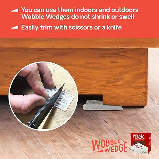 WOBBLE WEDGES Flexible Plastic Shims - Leveling Shims for Home Improvement, Furniture Levelers, Table, and Toilet for Leveling - Made in USA Plastic Wedges Shim for Appliances (Clear, 30-Pack)