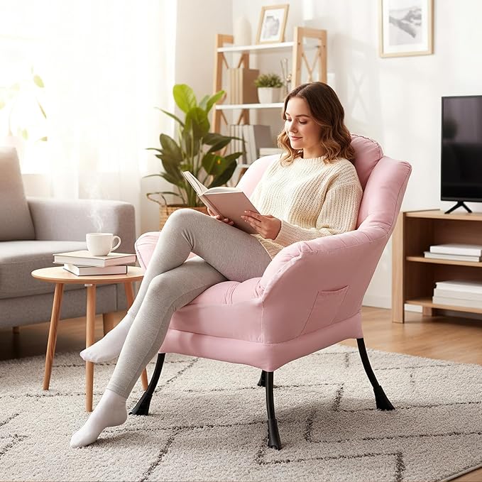 Lazy Chair, Reading Armchair, Large Modern Lounge Accent Chair, Leisure Sofa Chair for Living Room, Bedroom, Dorm Room (Pink)