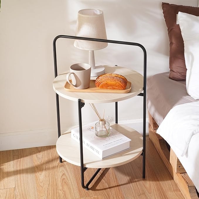 Mijas 2-Tier Side Table, Round End Table, A Stylish and Functional Addition for Home & Office, Perfect for Decor, Storage Solutions, and Enhancing Any Living Space (Natural)
