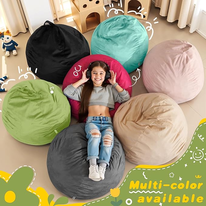 HABUTWAY 2FT Bean Bag Chair, 2' Beanbags Small Bean Bag Chairs with Filling, Teardrop Bean Bag Chair Luxurious Velvet Ultra Soft Fur with Removable Cover (Lime)