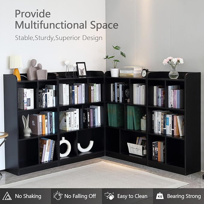 Book Shelf with Back Panel Stability 5 Cube Bookcase Multifunctional Cube Storage Organizer Shelf for Bedroom Living Room Office Closet School in Black with 23.62''W