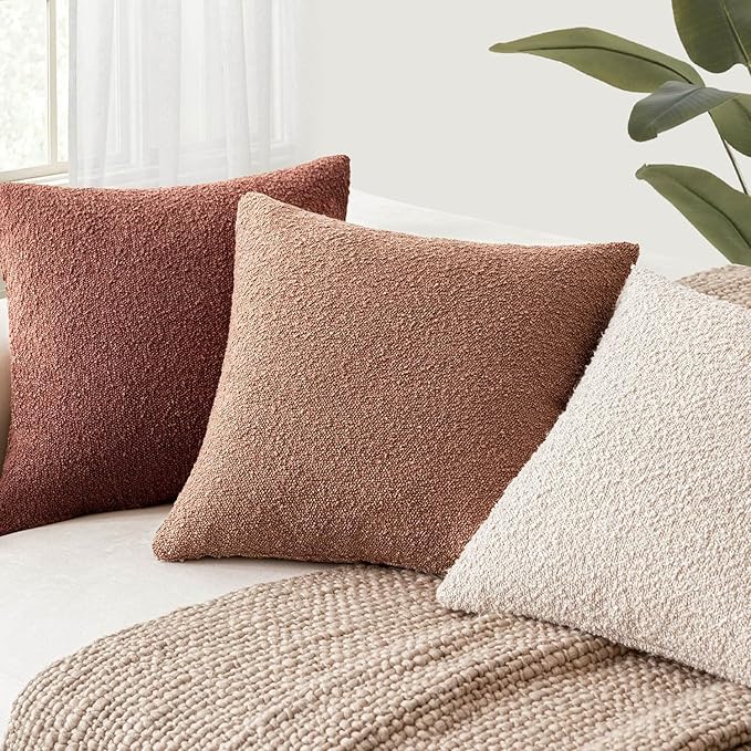 Foindtower Pack of 2, Decorative Textured Boucle Throw Pillow Covers Accent Solid Pillow Cases Cozy Soft Couch Cushion Case for Chair Sofa Bedroom Living Room Home Decor 22x22 Inch Dusty Orange Hazel
