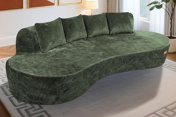 Homguava 104'' Modular Sectional Sofa,Curved Modern Sofa with Memory Foam,Deep Seat Cloud Couch with 4 Pillows,Upholstered Oversized Couches for Living Room Apartment Office,No Assembly Required,Green