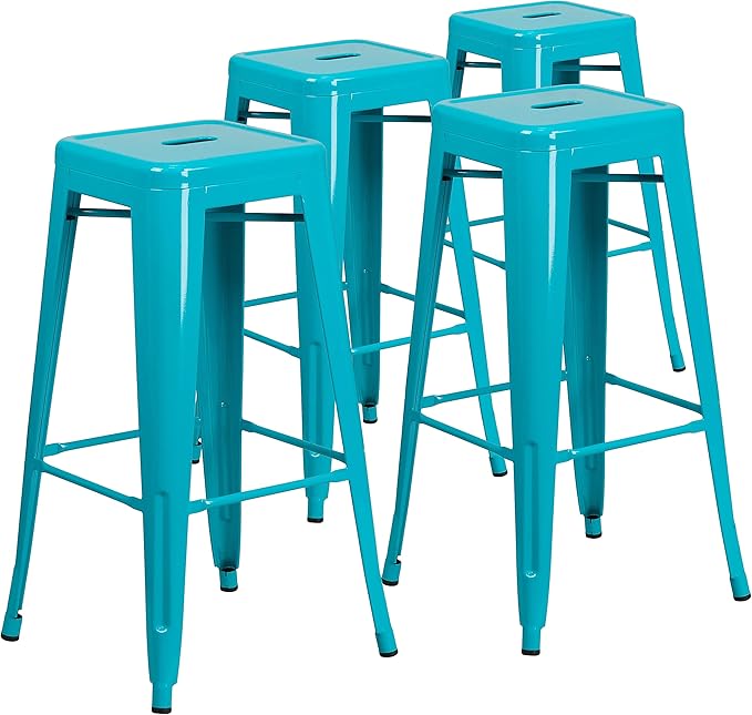 Flash Furniture Kai Commercial Grade 4 Pack 30" High Backless Crystal Teal-Blue Indoor-Outdoor Barstool