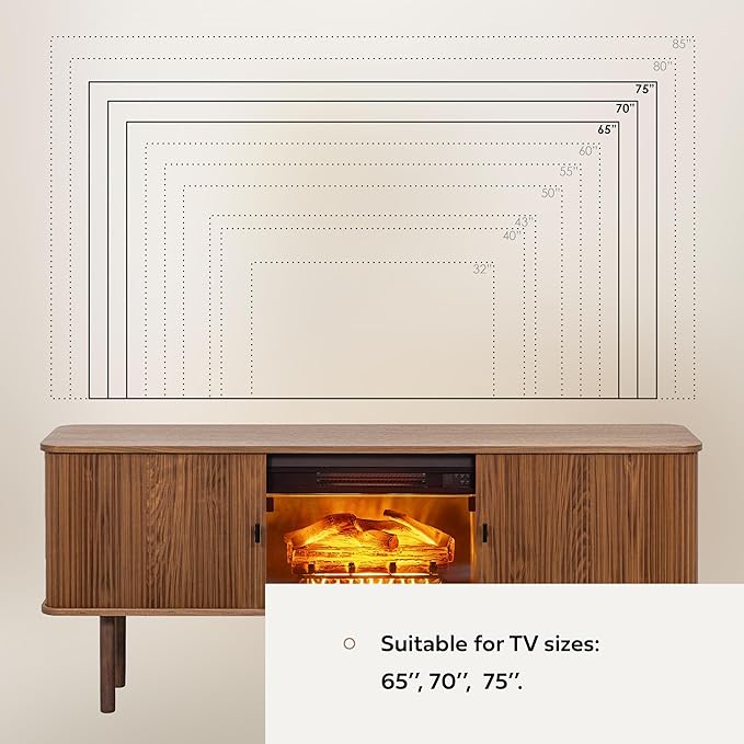 WERMO 71'' Electric Fireplace TV Stand for Living Room with Heater, Storage and Shelves Designed to fit 65’’- 75’’ Screens. Entertainment Center with Fireplace, Wood TV Stand Console (Walnut)