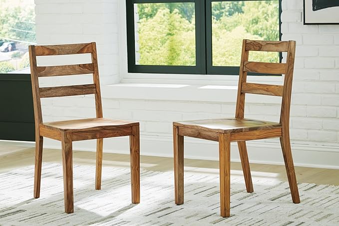 Signature Design by Ashley Dressonni Farmhouse Solid Wood Armless Dining Chair, Set of 2, Light Brown