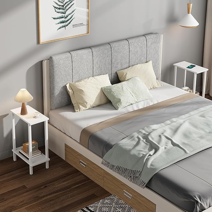 TUTOTAK Small Side Table, Narrow End Table, Set of 2, Skinny Sofa Table, Slim Nightstand, Couch Table, Living Room, Bed Room, White TB01BW0622