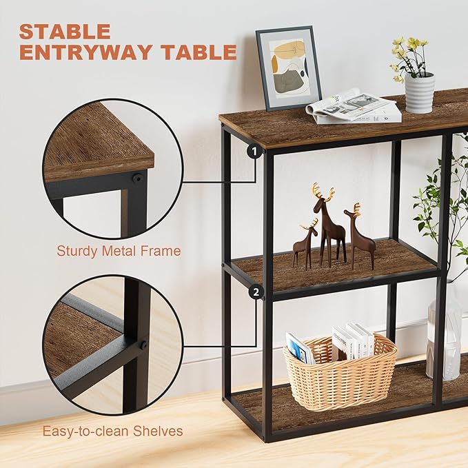 WOHOMO Console Table, Small Entryway Table with Storage Shelves 12'' Narrow Sofa Table Modern Hallway Table for Living Room 31.5" x12''x31.5'' Walnut