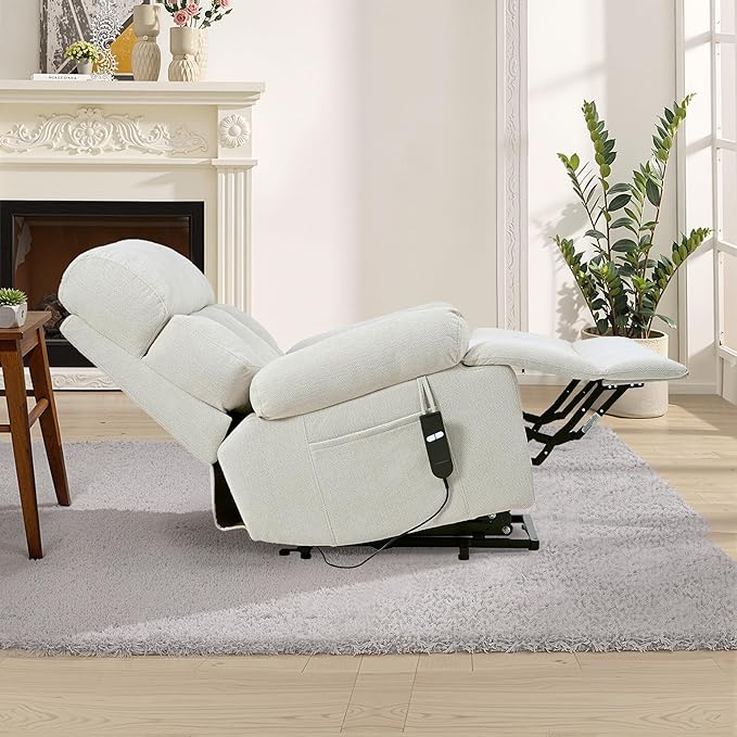Recliner Chair Power Lift Massage Chair Full Body 23" Large Size Electric Recliner with Seniors, Home Theater Seating with Remote Control, Side Pocket, Spacious Seat, Light Gray
