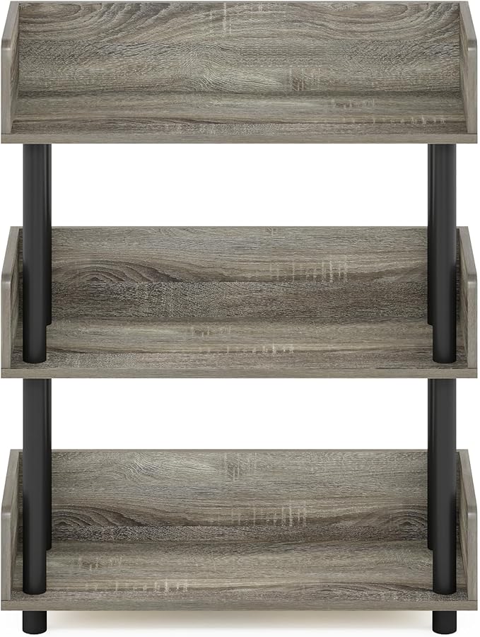Furinno Turn-N-Tube 3-Tier Multipurposes Display Rack, Open Shelf Rack/Storage with Back & Side Panel, French Oak/Black