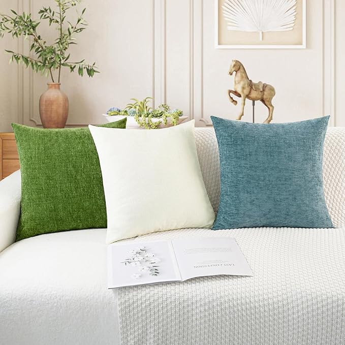 CaliTime Throw Pillow Covers Decorative 18 X 18 Inches Pack of 2 Cozy Chenille Cushion Cases for Couch Sofa Bed Living Room Home Cream