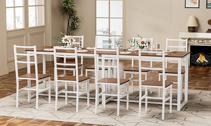 Ball & Cast Dining Table Set with Long Table and 4 Chairs,5-Piece Living Room Furniture W/ 47" Rectangle Kitchen Table,Living Room Furniture W/Backrest Chair,for Small Space,Brown+White