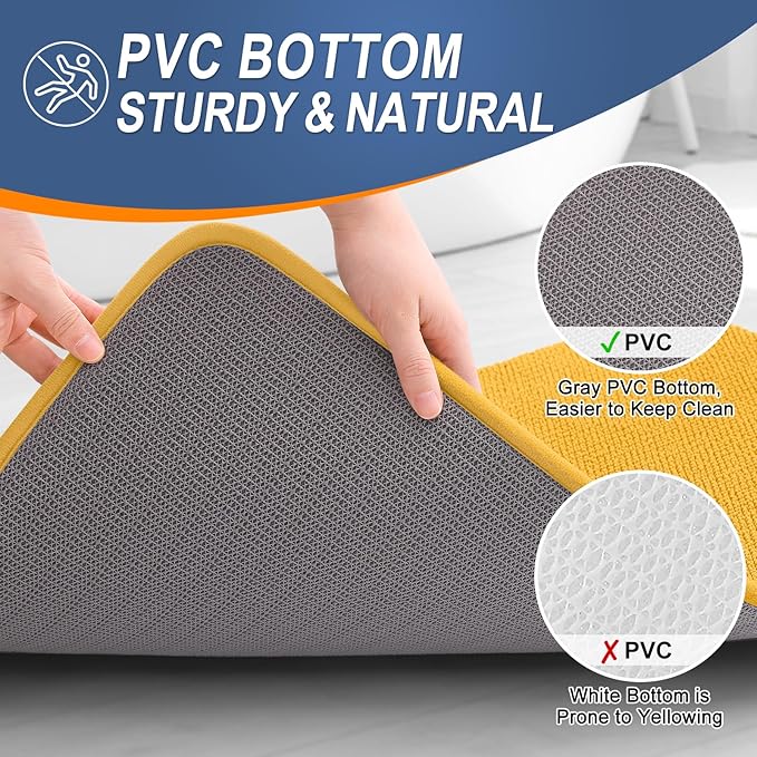 OLANLY Thick Memory Foam Bath Mat Rug 24x16, Extra Soft Absorbent Bathroom Rug, Quick Dry Bath Mats, Non-Slip, Machine Washable Carpet for Floor, Tub and Shower, Home Decor Accessories, Golden Yellow