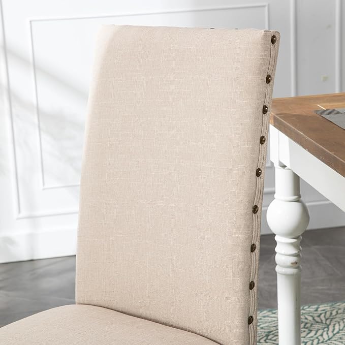 Parsons Kitchen Dining Chair Set Room Modern Upholstered Stylish Fabric High Back with Bronze Nailhead Trim
