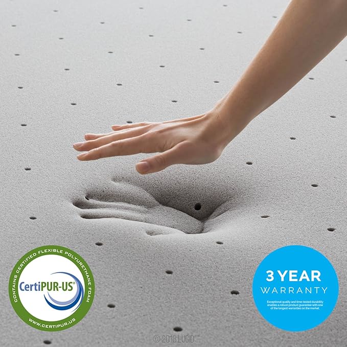Lucid 2 Inch Bamboo Infused Memory Foam Mattress Topper - Queen Size – Cooling Ventilation – Pressure Relieving Bed Topper - Mattress Pad – CertiPur Certified