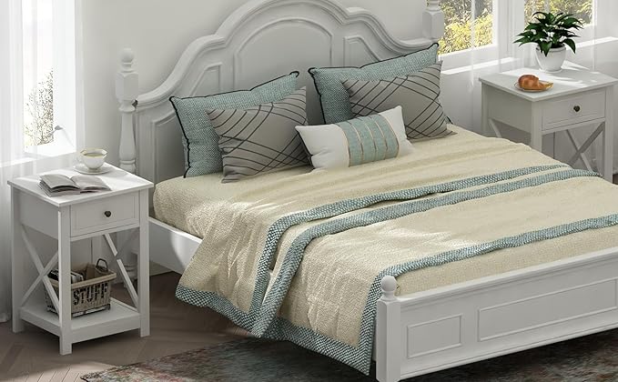 Treocho White Nightstand Set of 2, Modern X-Design Night Stand,Bedside End Table with Open Storage for Small Place,Bedroom