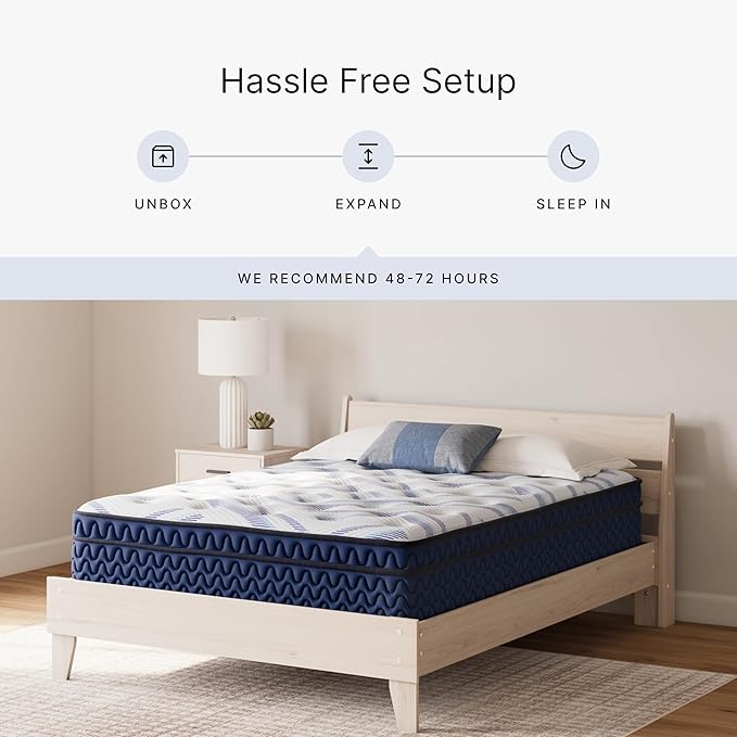 Signature Design by Ashley Queen Size Stack 12 Inch Hybrid Medium Plush Cooling Gel Infused Memory Foam Mattress for Pressure Relief, Fiberglass Free, Mattress in A Box