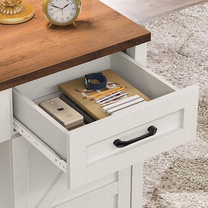 Farmhouse 47" Executive Desk, Computer Desk with 2 Drawers and Storage Cabinet, Home Office Desk with Hutch, Charging Hub, Workspace for Work and Study, Antique White