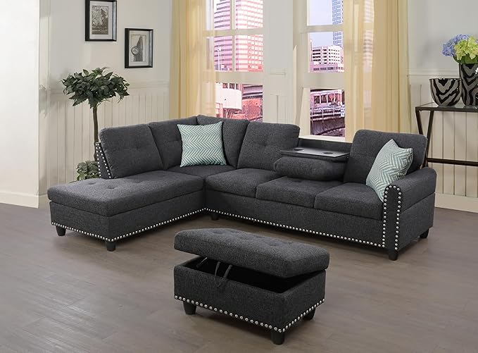 Halibur Sectional Sofa or Couch with Ottoman for Living Room, Apartment, Bedroom, Office