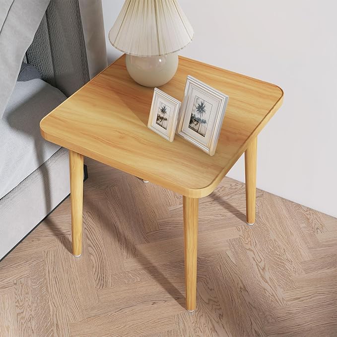 Simple End Table,Modern Side Table with 4 Solid Wood Sturdy Legs for Living Room,Nightstand Bedside Table for Bedroom Balcony (Natural)
