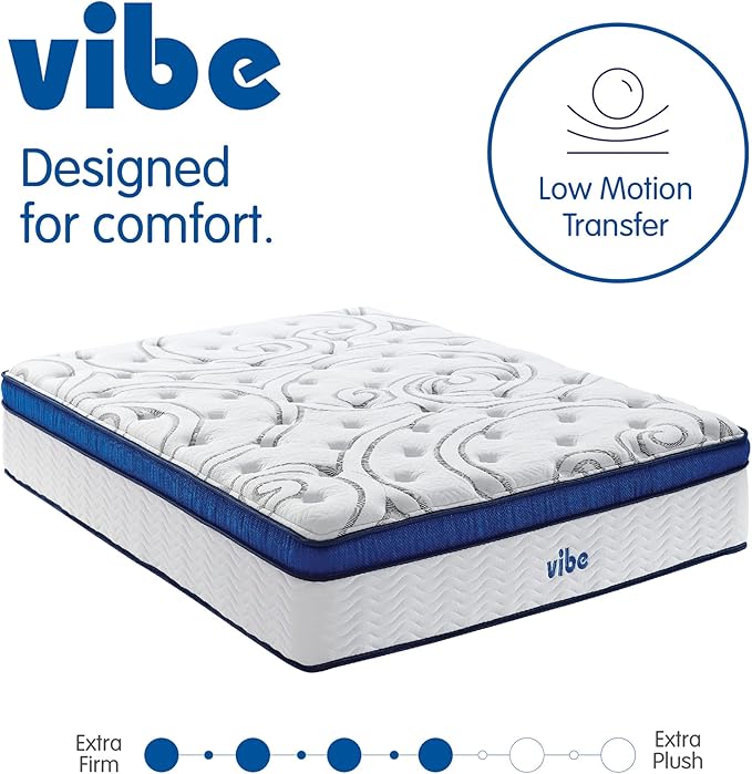 Vibe Quilted Hybrid Mattress, 12-Inch Innerspring and Pillow Top Gel Memory Foam Mattress, Fiberglass Free, CertiPUR-US Certified Bed in a Box, King, White