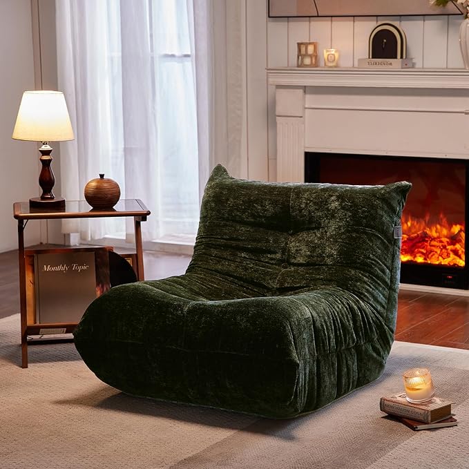 Bean Bag Chair, Fireside Chair Big Bean Bag Sofa for Adults/Teens, Memory Foam Bean Bag Gaming Chairs with Comfy Design & Premium Fabric, Lazy Floor Sofa for Living Room, Bedroom, Olive Green