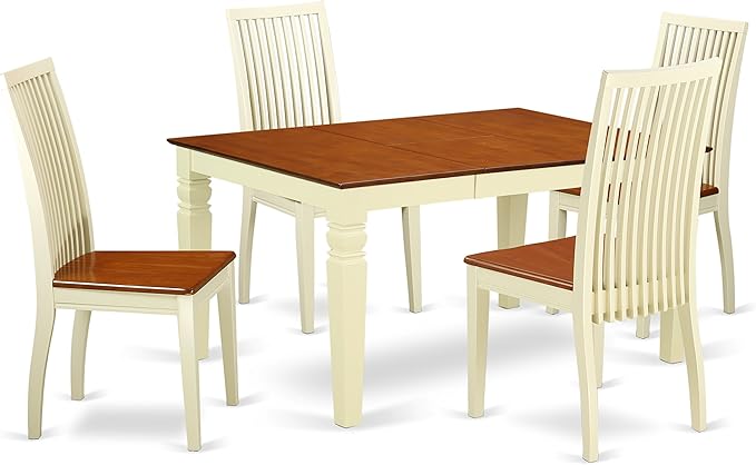East West Furniture WEIP5-BMK-W 5 Piece Dining Set Includes a Rectangle Dining Table with Butterfly Leaf and 4 Kitchen Chairs, 42x60 Inch, Buttermilk & Cherry