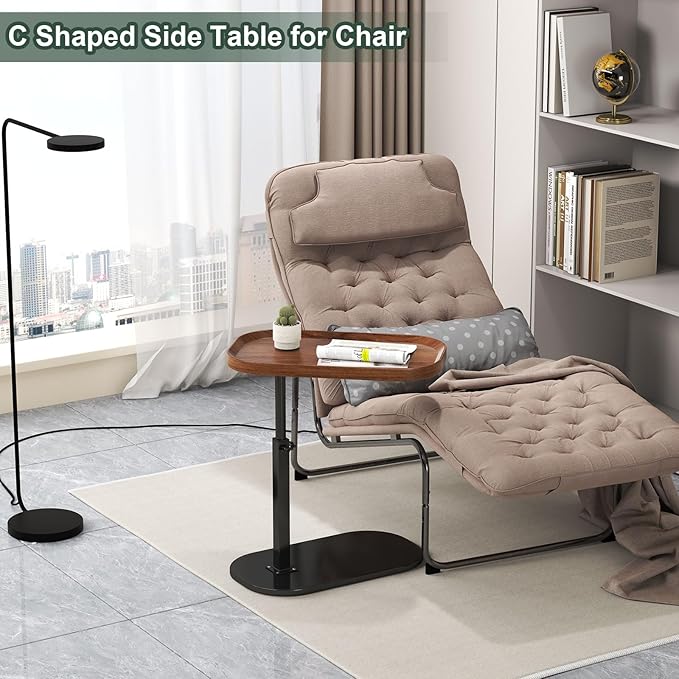 C Shaped Side Table Adjustable Height, 360°Swivel C Shaped End Table, Couch Side Tables That Slide Under, Small Coffee C Table End Table for Sofa/Bed/Bathtub, Rotating Elevate Tabletop (Wood)